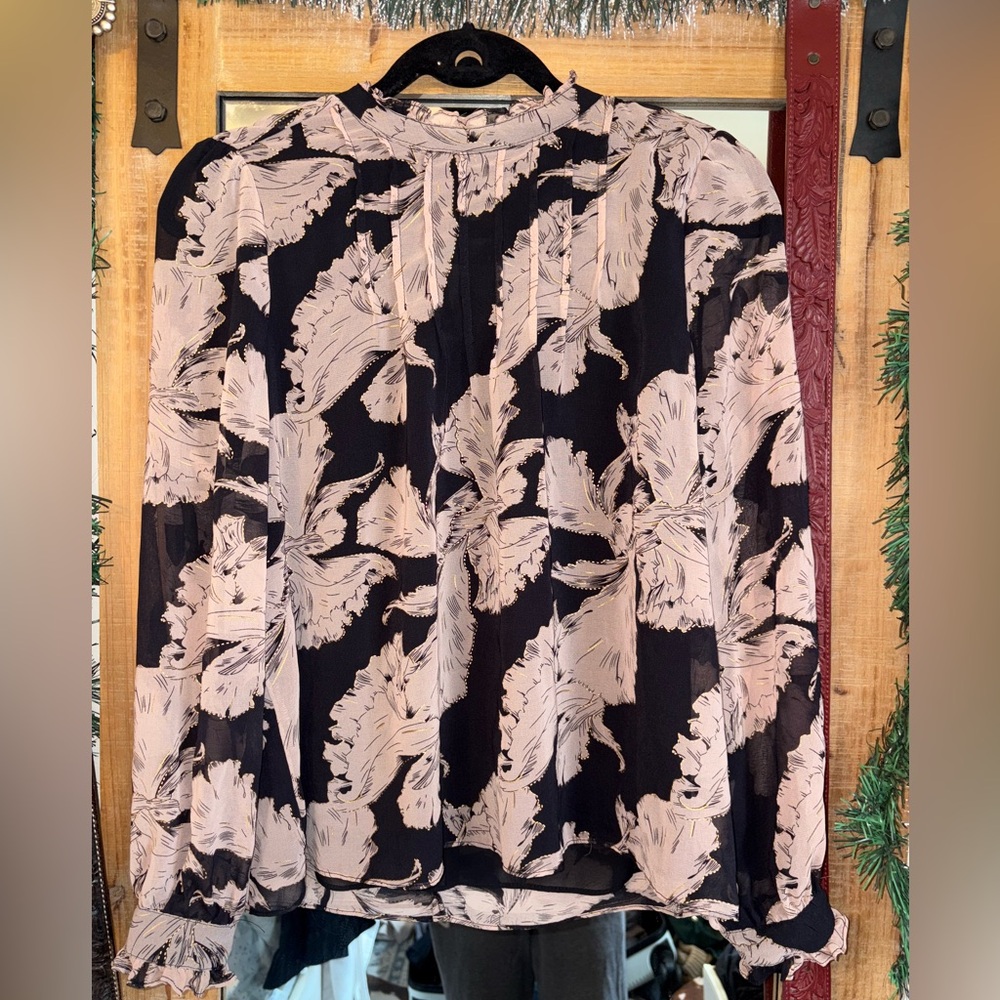 Floral Black and Beige Blouse